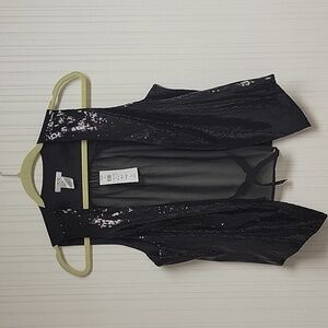 Cache new with tags black sequin vest sz 10 sequins on front sheer cut out back